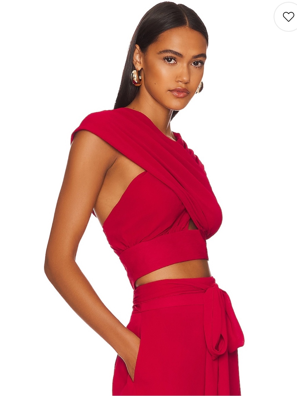 🌸 Andrea Iyamah Aki Crop Red Deep V Tie-Front Women’s Top. Size 6